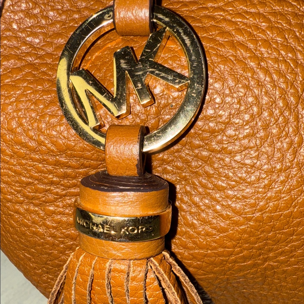 Vintage Michael Kors Tan Leather Hobo Bag with Gold Accents - Picture 2 of 14